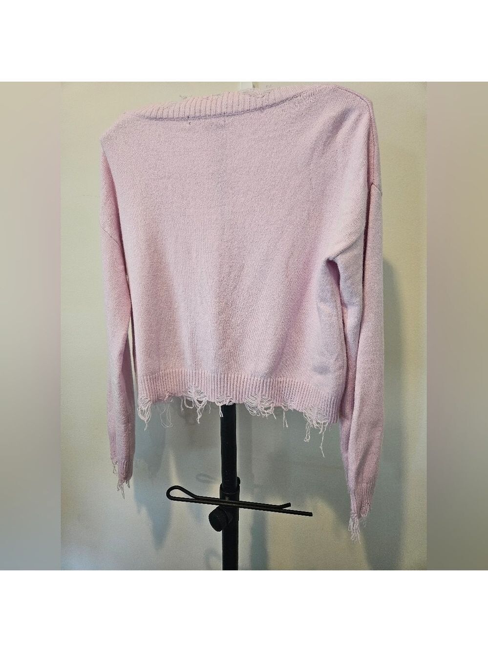 BROOKLYN KARMA WOMEN'S PINK DISTRESSED GRUNGE KNIT CROPPED TOP SIZE MEDIUM - Picture 7 of 12